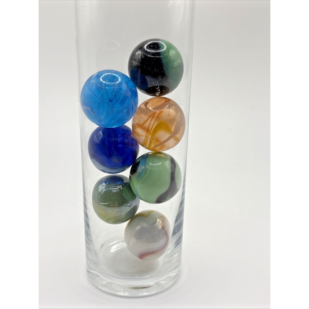 Mixed Lot Of 7 Vintage Shooter 1" Marbles Clear Swirl Solid‎ Blue Orange